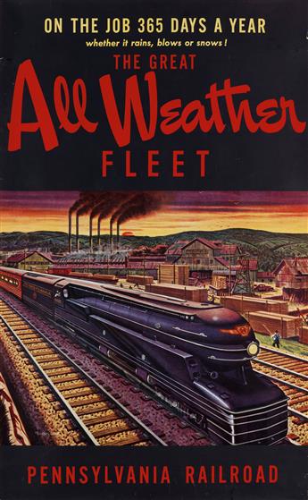 VARIOUS ARTISTS.  PENNSYLVANIA RAILROAD. Group of 3 posters. 1940s-50s. Each approximately 40x24½ inches, 101½x62¼ cm.